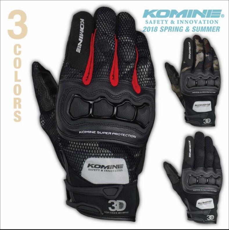 

sports gloves komine gk-215 motorcycle rider 3d mesh fall resistant full finger/touch screen m--xxl / 3 colors, Black