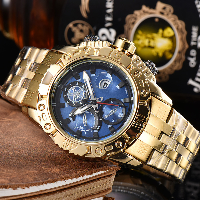 

5-1Mens quartz watches gold dial stainless steel business sports military designer montre de luxe watch