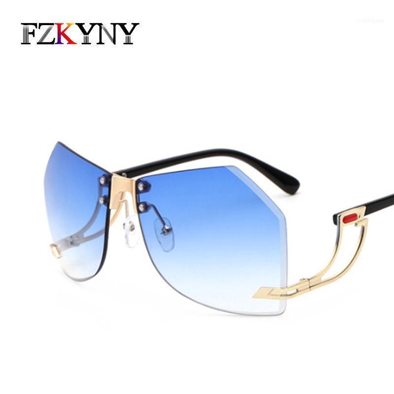 

Sunglasses FZKYNY Fashion Brand Designer Women Men Cut Edges Alloy Frame Sun Glasses Unisex Blue Lens Rimless Eyewear UV4001
