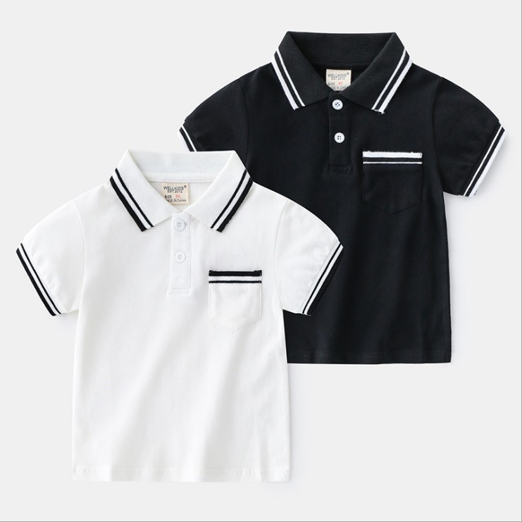 

Gentleman Style Boys T-shirts Polos Summer Kids Short Sleeve T-shirt Cotton Turn-Down Collar Children Casual Shirt Child Tops Tees 2-7 Years, Black
