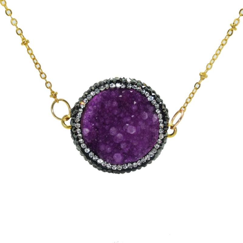 Pendant Necklaces Fashion Jewelry Raw Crystal Quartz Natural Stone Chain Necklace Men Geode Druzy Connector With Rhinestone Paved-image-705404125
