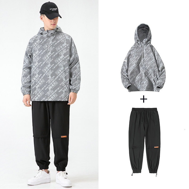 

New 2021 Autumn with Men's Hoodie Printed Letter Loose Casual Training Long Hip Hop Hombre Male Fashion Set W6yn, Silver.
