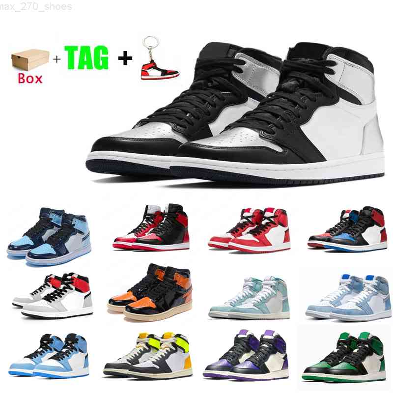 

University Blue Mens 1 high OG Electro Orange basketball shoes 1s Sneakers trainers silver royal toe black metallic gold mid smoke grey UNC Patent men women, 10 volt gold 36-45