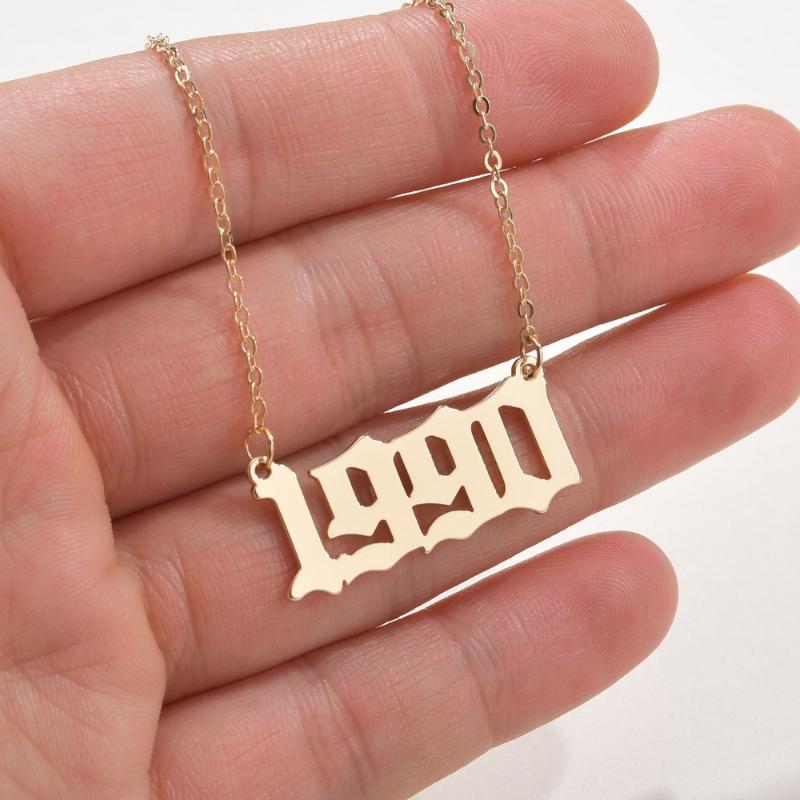 

Chokers Young Girl Number Date Of Birth Necklace Gold Alloy Custom Year Pendant For Women 1989 1990 To 2000 Collier Femme
