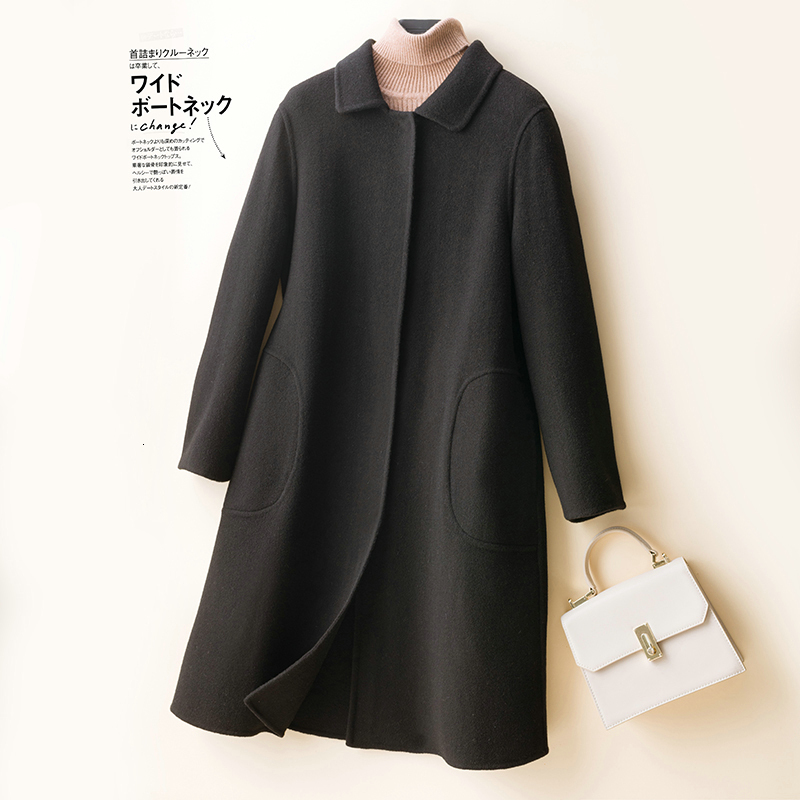 

2021 Overcoat Women 100% Merino Wool Thick Warm Cardigan Sleeve the New Fashion Autumn Winter Ladies Long Jacket Coats Xdha, Beige white