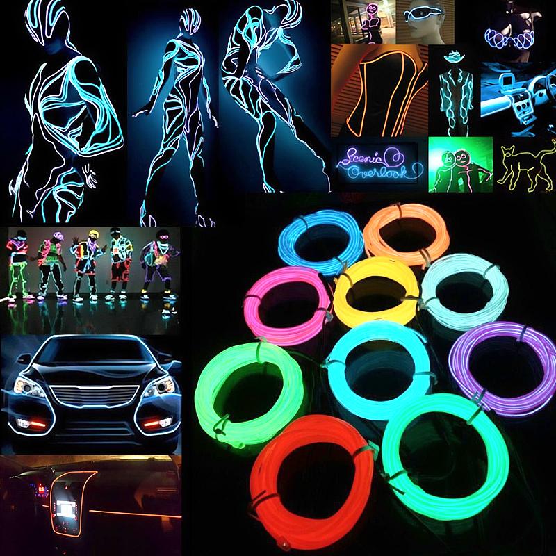 1/3/5M Glow Wire Cable LED Neon  DIY Costume Clothe Luminous Car Light Party _AB 