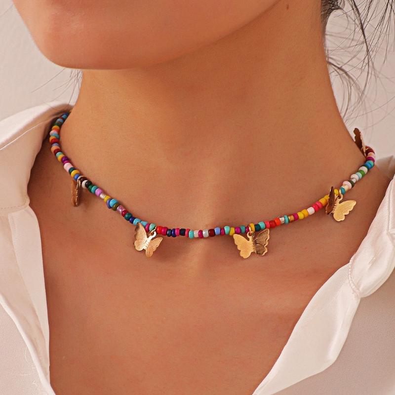 

Pendant Necklaces Fashion Bohemian Gold Butterfly Choker Necklace For Women Colorful Diy Beads Chain Trendy Girls Summer Beach Party Jewelry