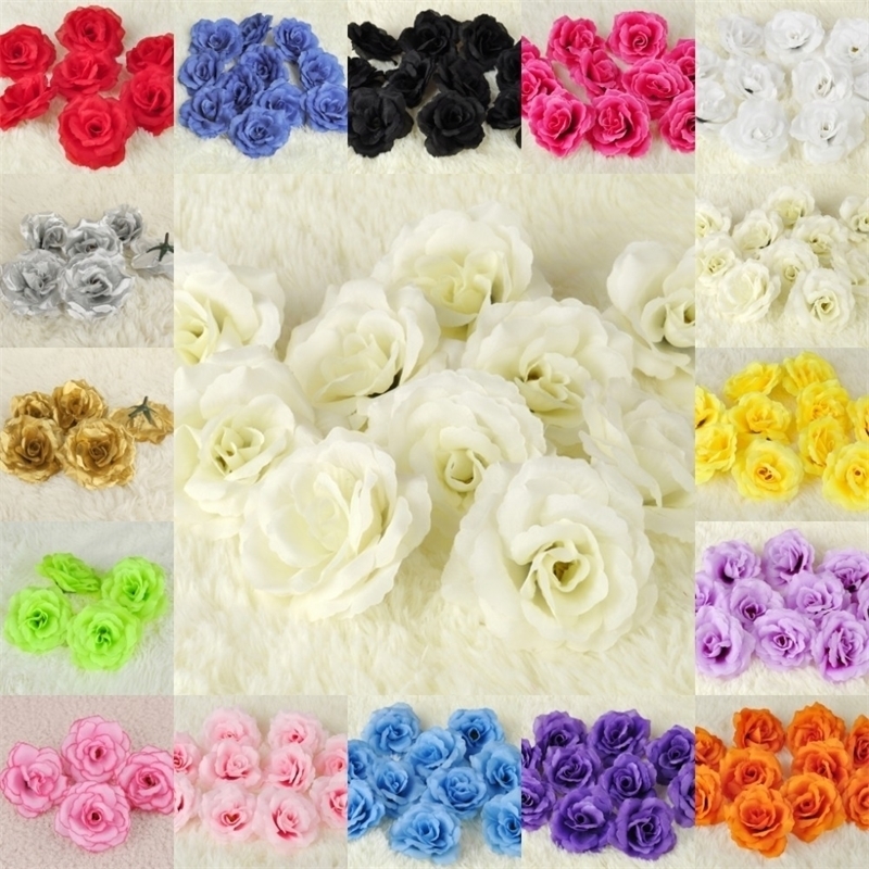 

100PCS 7cm Chinese Rose Head Artificial Silk Flower For Party Wedding Flower Wall Kissing Ball Home Design Decor T200103, Pink