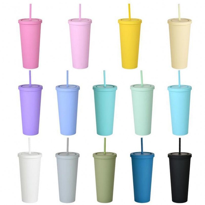 

22OZ TUMBLERS Matte Colored Acrylic Tumblers with Lids and Straws Double Wall Plastic Resuable Cup Tumblers FY4489, Extra shipping fees/not product