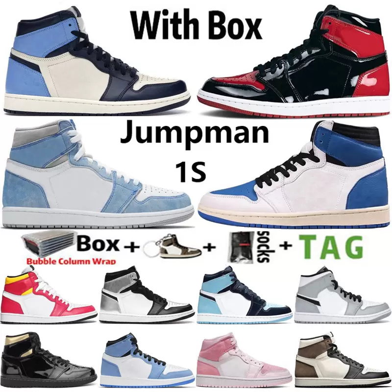 

2021 With Box Jumpman 1 OG 1s Mens Basketball Shoes Bred Patent Hyper Royal University Blue Electro Orange Lucky Green Prototype Men Women Sneakers Trainers Size 36-46