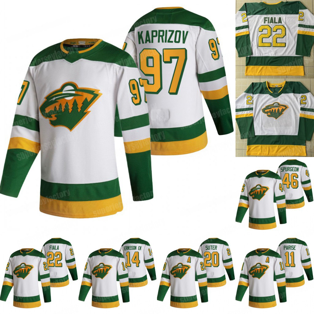 

97 Kirill kaprizov Minnesota Wild 2021 Reverse Retro Kevin Fiala Zach Parise Nick Bonino Jared Spurgeon Joel Eriksson Ek Cam Talbot Jersey, Black;red