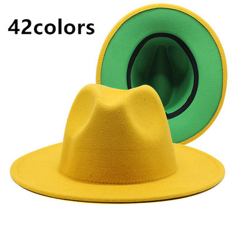 

2021 New Solid Different Color Inside Fedora Wide Brim Formal Wedding Autumn Winter Hats Black White Women Hat Zi8b