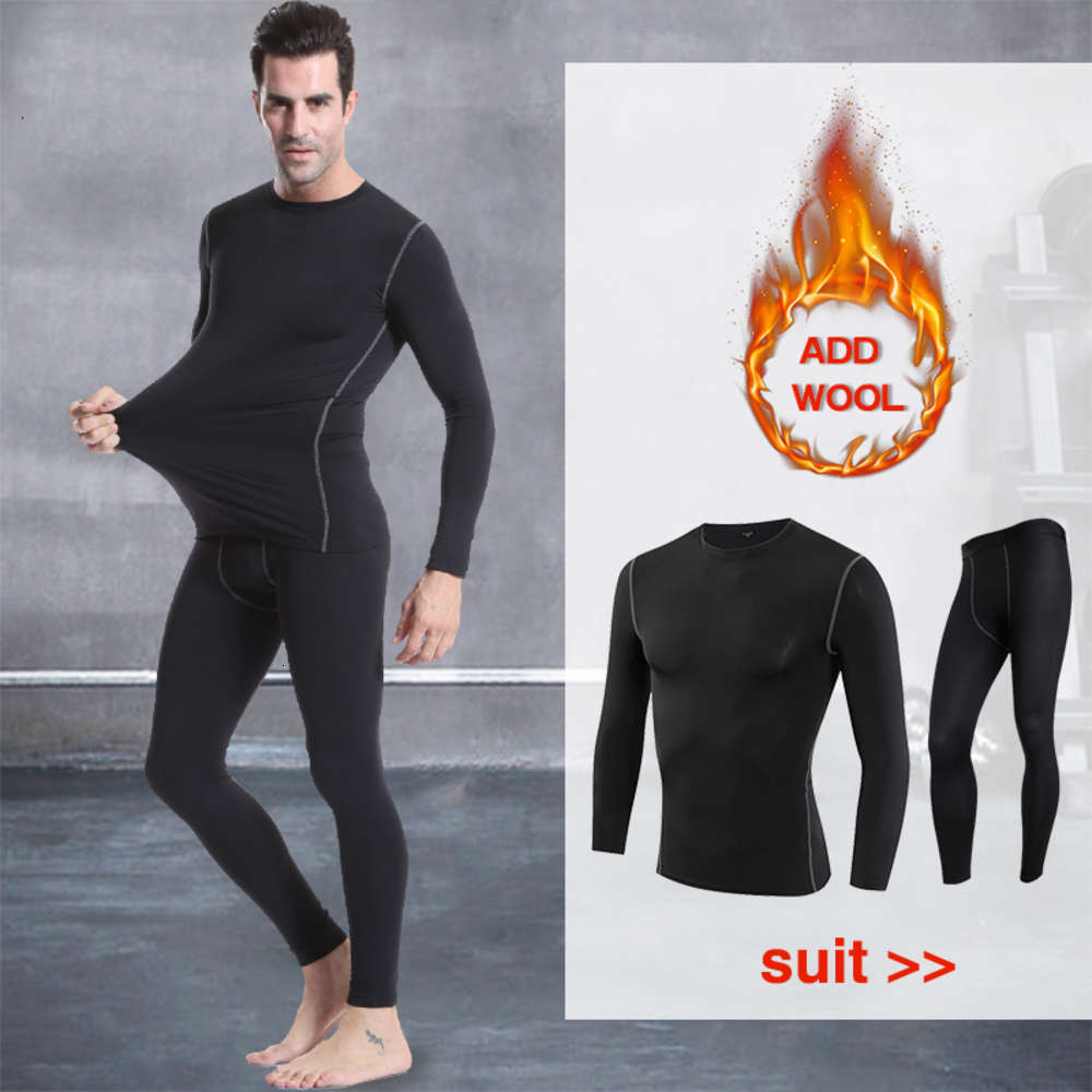 

Hot Wool Compression Costumes Tracksuits Fitness T-shirt Tight Legging Pants Men's Sportswear Long Gym Sport Suits men, Gray