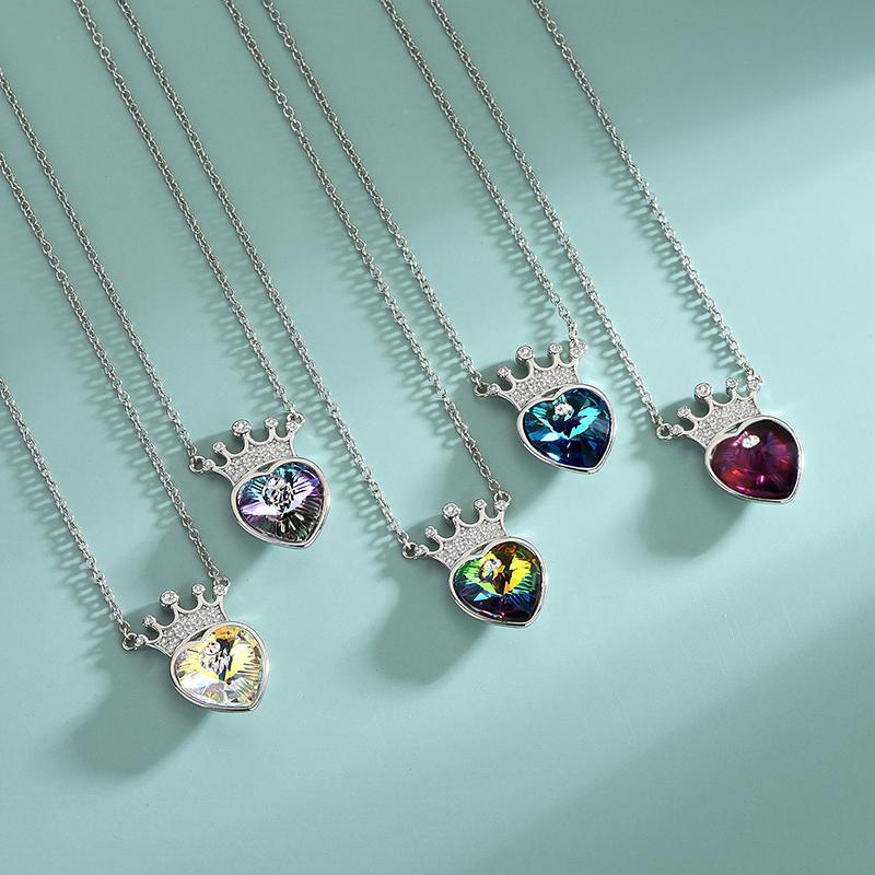 

Chains S925 Sterling Silver Simple Crown Necklace Female Red Love-shaped Collarbone Chain Ins Wind Crystal Send Lover Gift S92