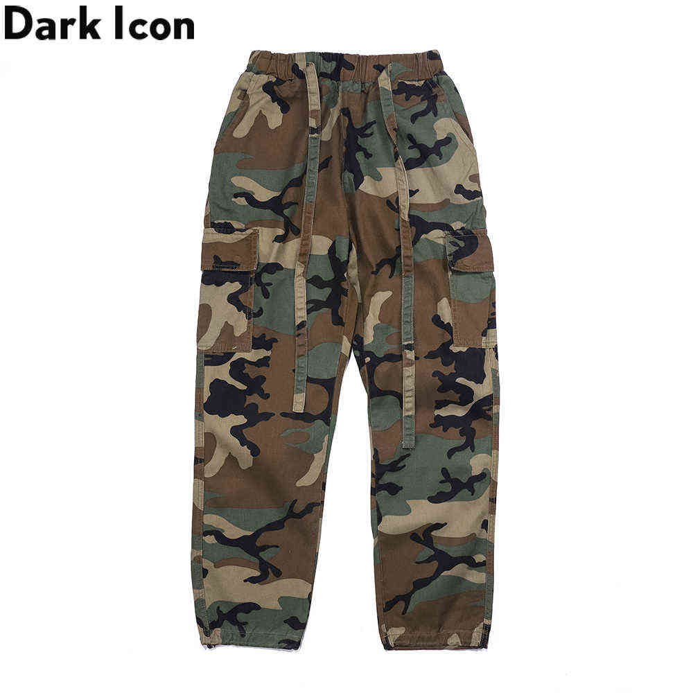 

Side Pockets Camouflage Pants Men Elastic Waist Drawstring Men's Pants 210603, As photo