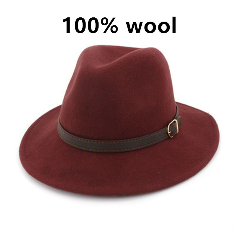 

2021 New Solid Wide Brim Felted Belt Buckle Simple Classic Formal Wedding Women Winter Hats 100% Wool Black Hat Men K2ud, Khaki