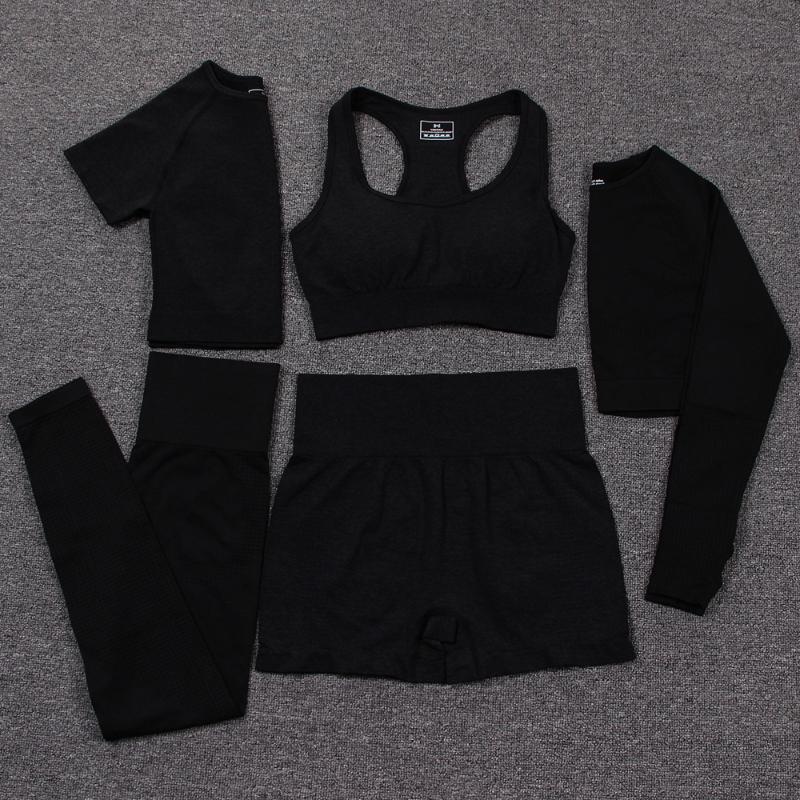 

2/3/5PCS Seamless Women Yoga Set Sport Shirt Fitness Shorts Workout Clothes For Women Gym Clothing High Waist Legging Sports Set, Topsshorts pink