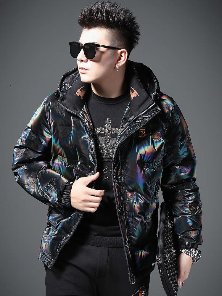 

Winter New Hooded Jacket Fashion Brand Bright White Down Warm Coat High Quality End Men's Wear, Black
