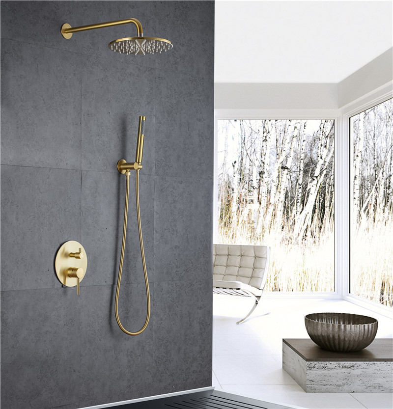 

2021 New Set in Wall Brushed Gold Rainfall Mixer, Cold & Hot Bath and Shower Mixer Tap Sus 304 Bathroom Faucet Vk75