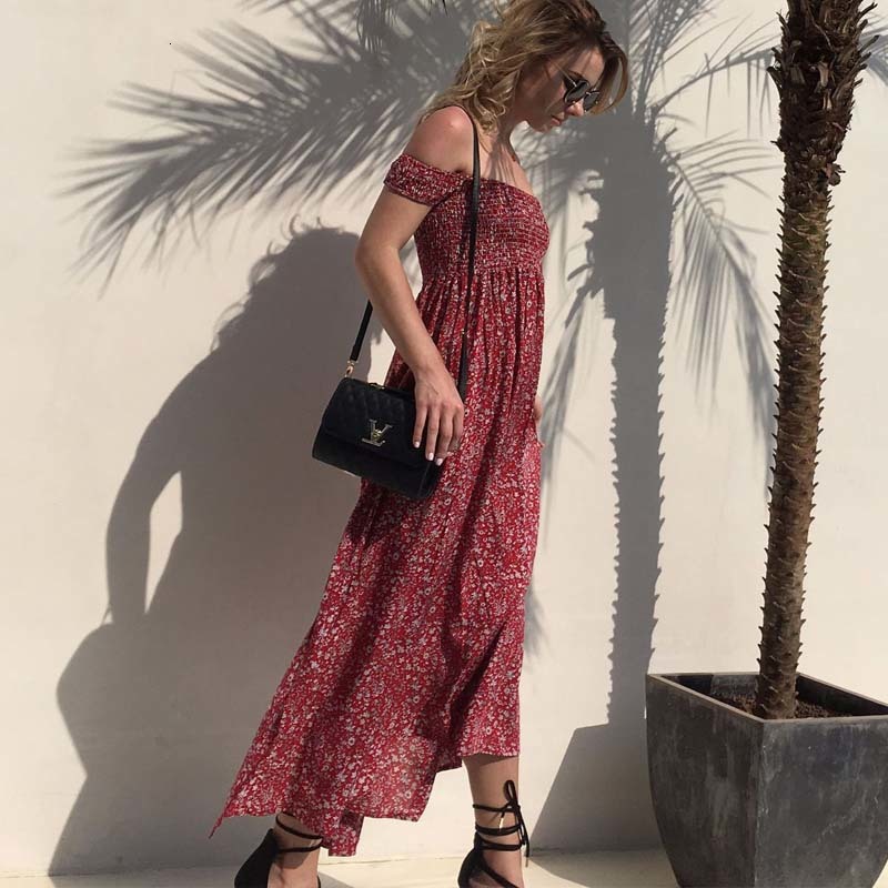 

2021 New Sexy Backless Floral Print Beach Long Off Shoulder High Split Pleated Tube Tunic Summer Boho Cool Girls Sunes Pezp, Blue