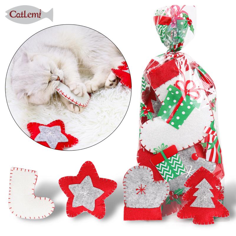 

Cat Toys 4pcs Handmade Christmas Felt Toy Gift Pack Kitten Catnip Bag Nature Set