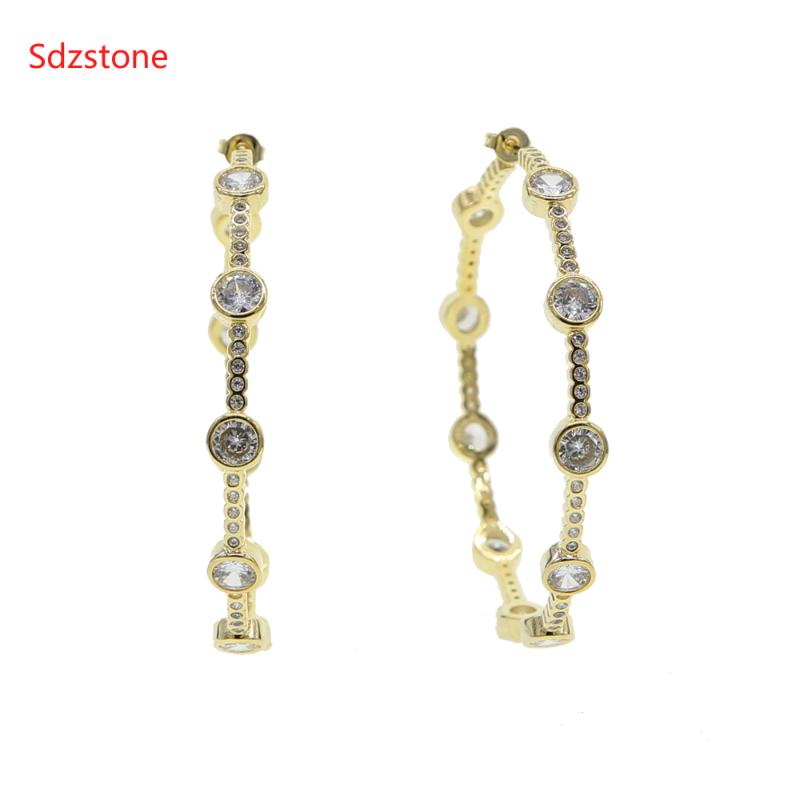 

Hoop & Huggie Shiny Round Zirconia 60mm Big Earrings For Women Circle Aros Aretes Jewelry Gift Female