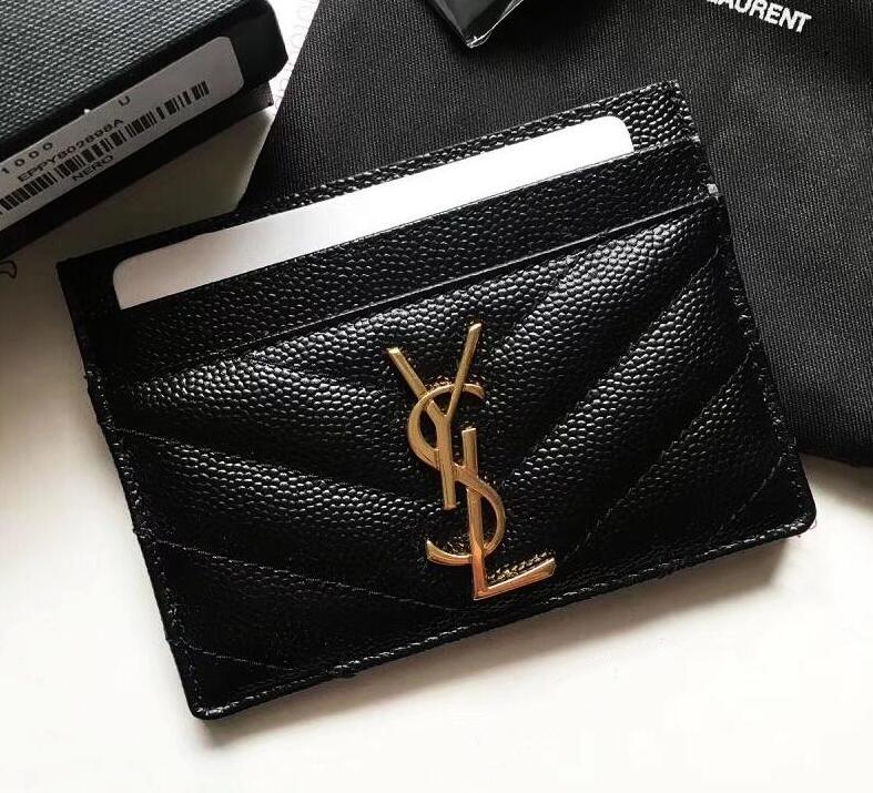

Ysl Paris fashion accessories Women Card holder elegant Lady brand Clutch Wallet Black Small leather bag caviar Mini coin purse
