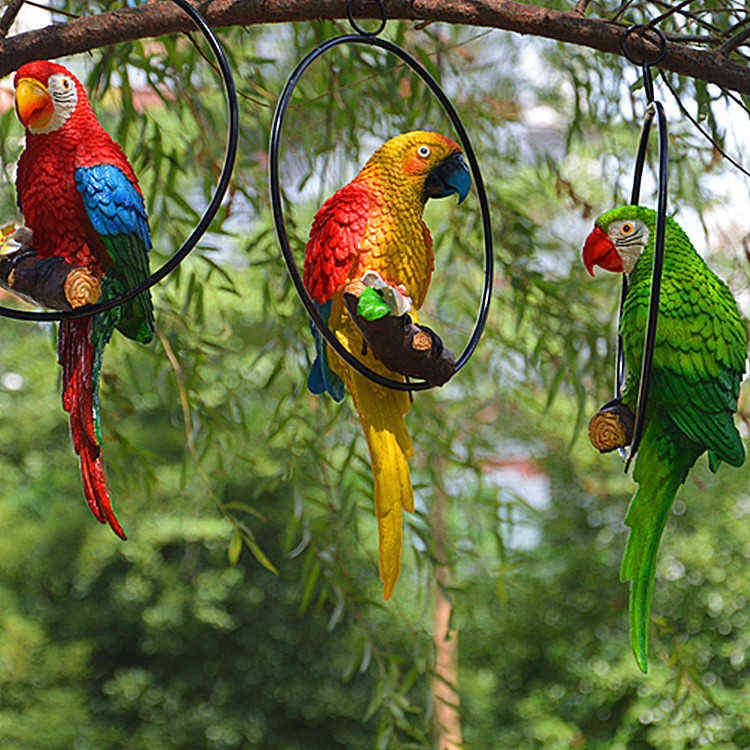 

Pastoral Iron Ring Parrot Resin Pendant Crafts Outdoor Garden Furnishing Ornaments Courtyard Park Villa Figurines Decoration Art H0927