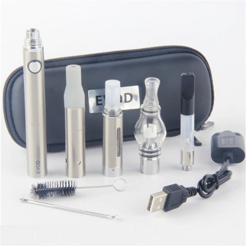 

EVOD 4 IN 1 Starter Kit 650mAh 900mAh 1100mAh Battery with 4 Tanks Dry Herb Wax Concentrate Thick Oil Vaporizer 4in1 Set