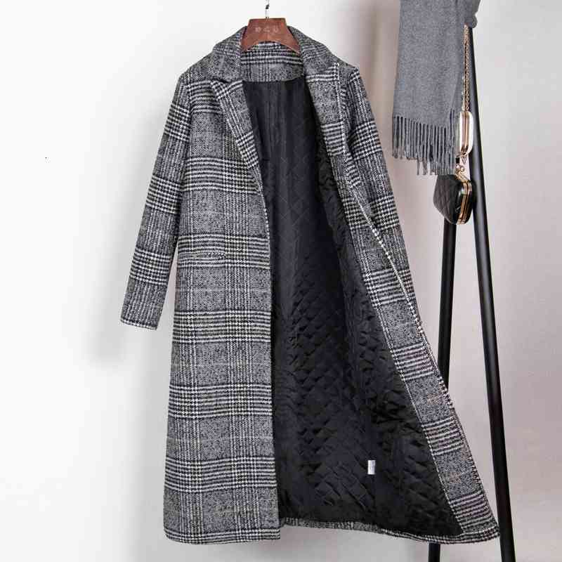 

Women's Wool & Blends outono inverno lã mulheres xadrez bolsos misturas escritório trabalho casacos compridos moda marca senhora lapela manga comprida 2ZGN, 1# shoe box