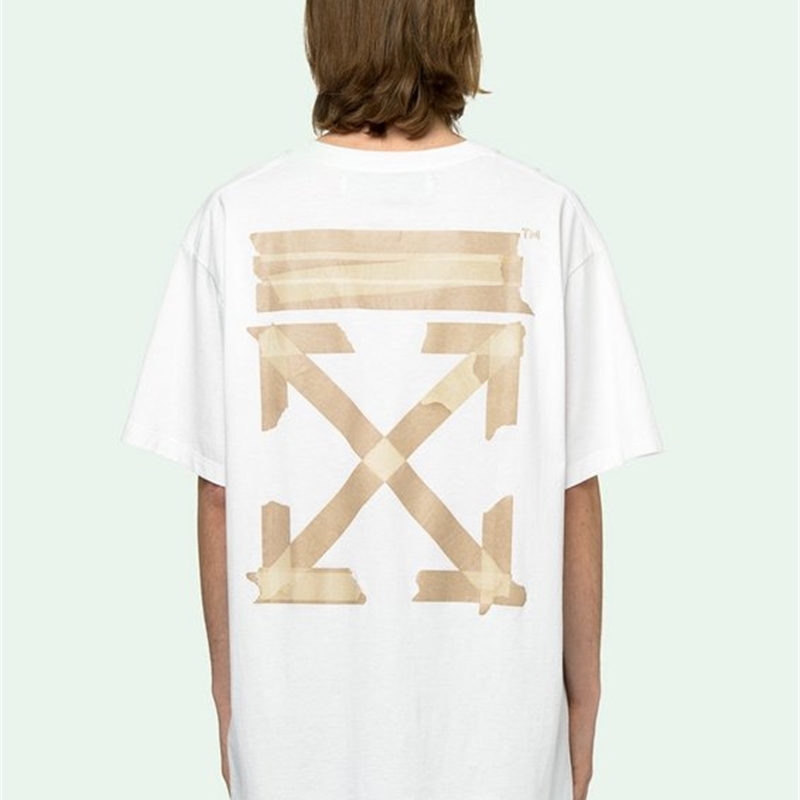 

Chao Brand New Yellow Tape Arrow Cordon Printed Unisex Short Sleeve T-shirt, White