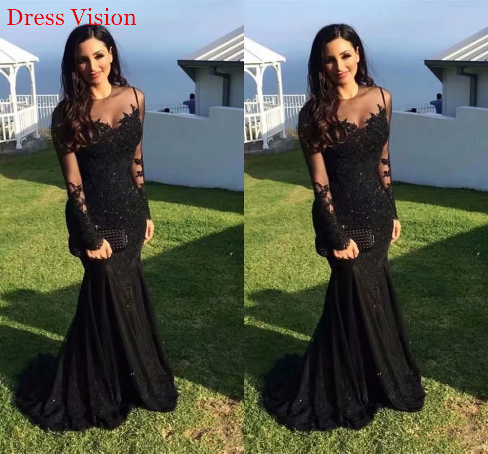 

2021 Lace Appliques Long Sleeves O-neck Evening Es Formal Robe De Soiree Prom Party Gowns Black Mermaid Vbjn, Royal blue