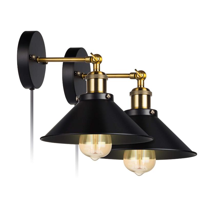 

Retro Wall Light Wall Lamp E26 Base Black Industrial Vintage Lamp Fixture Steel Finished for Indoors Bedroom 2-Pack