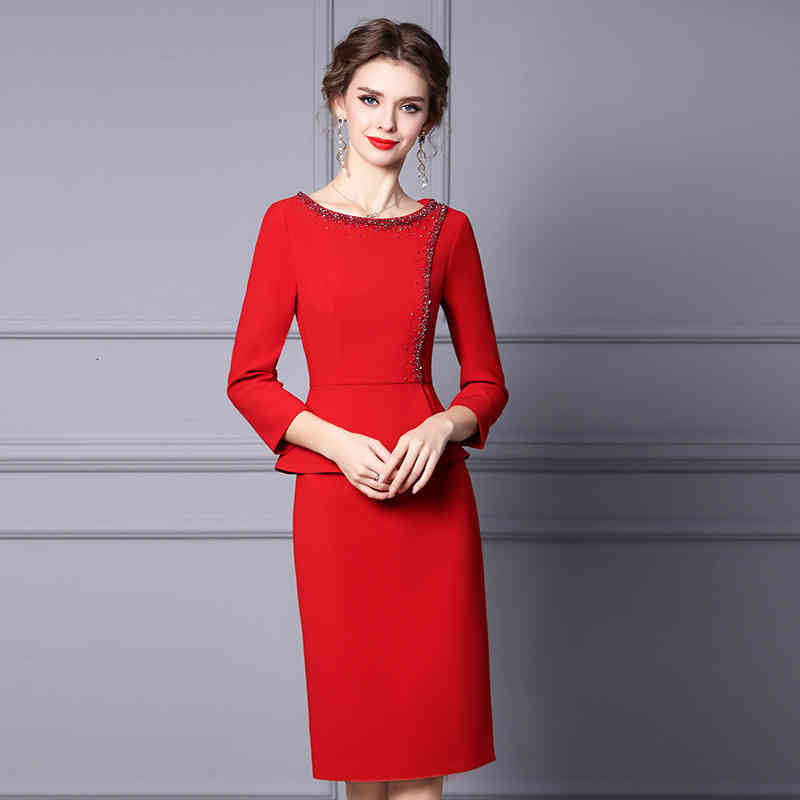 

Casual Dresses Zhili dress women' winter formal occasion high-grade Nail Drill thin red skirt A4CQ