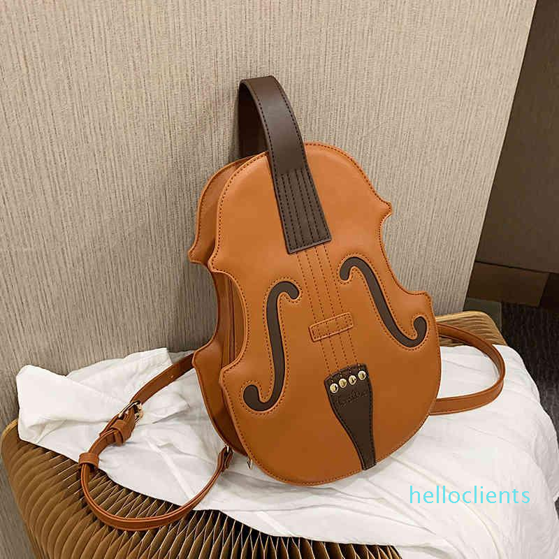 

Creative Violin Shape Women Shoulder Bags Designer Handbags Luxury Pu Leather Lady Crossbody Bag Cute Funny Female Purses 2021, Brown