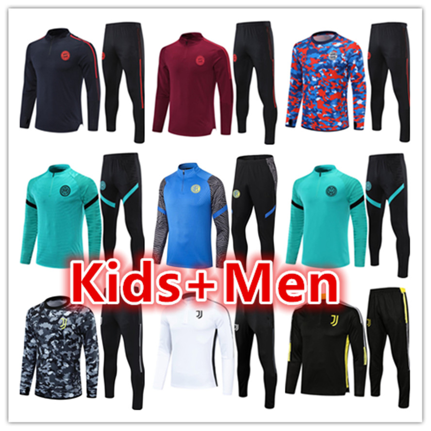 

mens + kids football tracksuits training suit jerseys jacket sets 2021 2022 bayern munich; juventus; men kid soccer tracksuit set jogging ki, Black