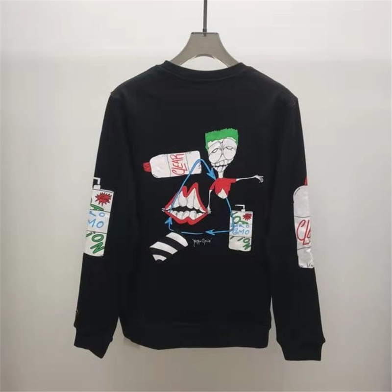 

Chromes Fashion Cartoon Graffiti Trendy Long Sleeve T-shirt Casual Loose Men's and Women's Clothes trend Hearts, Black