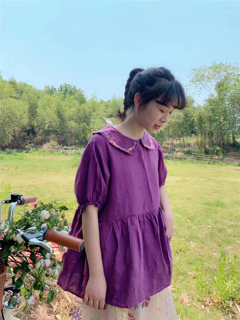 

Women's Blouses & Shirts 2021 Summer Doll Collar Embroidery Short Sleeve Casual Loose Shirt Female Japanese Wild, Green