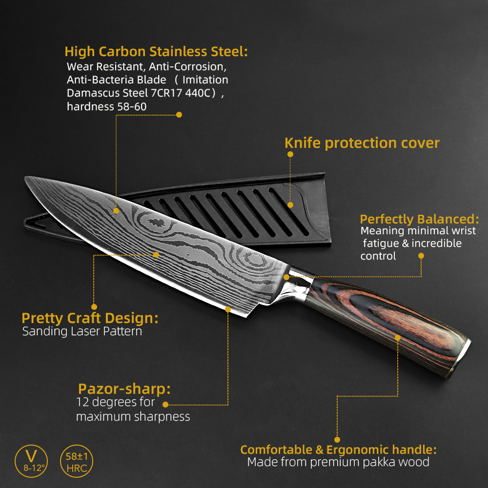 

Kitchen knives Set Professiona Chef Knives Japanese 7CR17 440C High Carbon Stainess Stee Imitation Damascus Pattern Knife Set