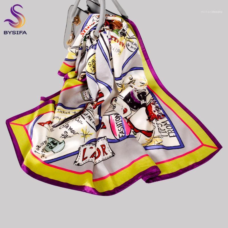 

BYSIFA| Poster Stlye Pure Silk Ladies Scarves Printed 90*90cm Elegant Khaki Real Scarf Shawl Women Winter Hijab1