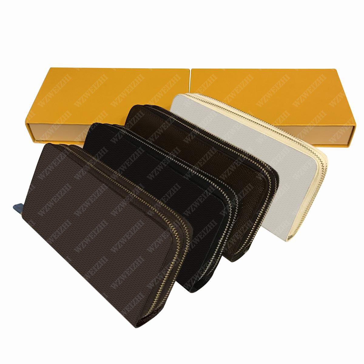 

Wholesale 4 colors Fashion Double zipper men women pu leather canvas long purse wallet lady ladies long purse clutch bag with orange box, Black plaid