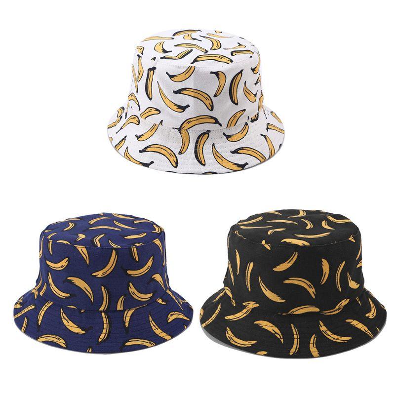 

Cloches Women Men Couples Bohemian Banana Print Bucket Hat Summer Reversible Packable Hip Hop Harajuku Streetwear Canvas Fisherman Cap