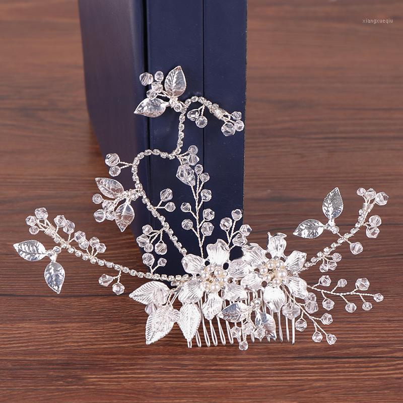 

Pearl Flower Hair Comb For Bride Tiara Wedding Accessories Headbands Rhinestone Leaf Headband Clips & Barrettes, Golden;silver