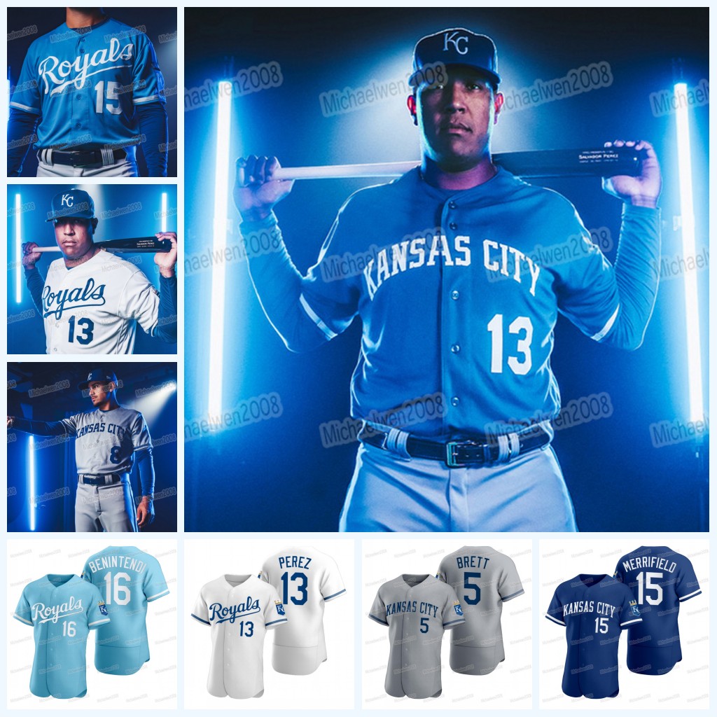 

Royals 2022 Jersey Kansas City Andrew Benintendi Salvador Perez Hunter Dozier Nicky Lopez Nick Pratto Bobby Witt Jr. Whit Merrifield Edward, Blue;black