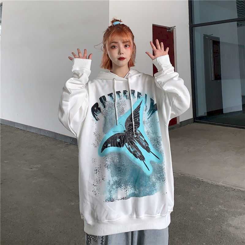 

hoodies women sweatshirt Harajuku bf wind female student Korean style loose long-sleeved 210526, White