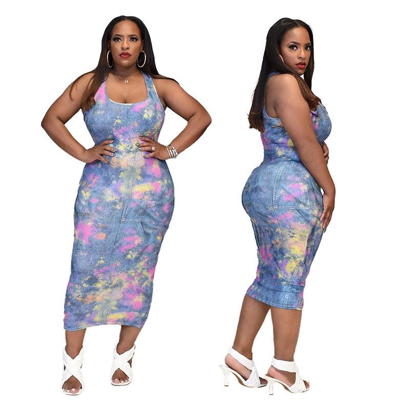 

Casual Dresses ZKYZWX Tie Dye Summer For Women Birthday Clothes Sexy Night Clubwear Outfits Sleeveless Bodycon Ladies Party Midi Dress, Black;gray