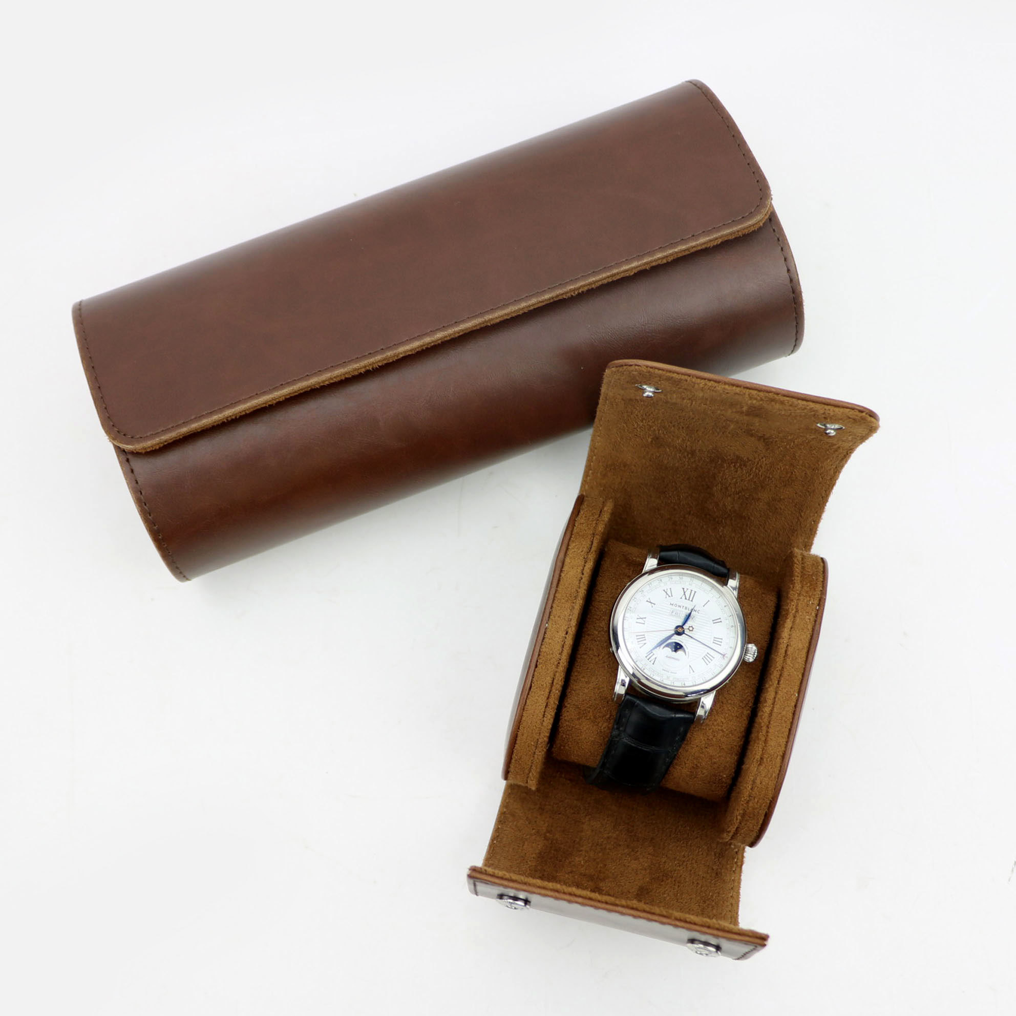 

Customized Saffiano PU Leather Watch Roll New Watch Organizer Holder With Pillow Men 3 Watch Display Storage Box 210305