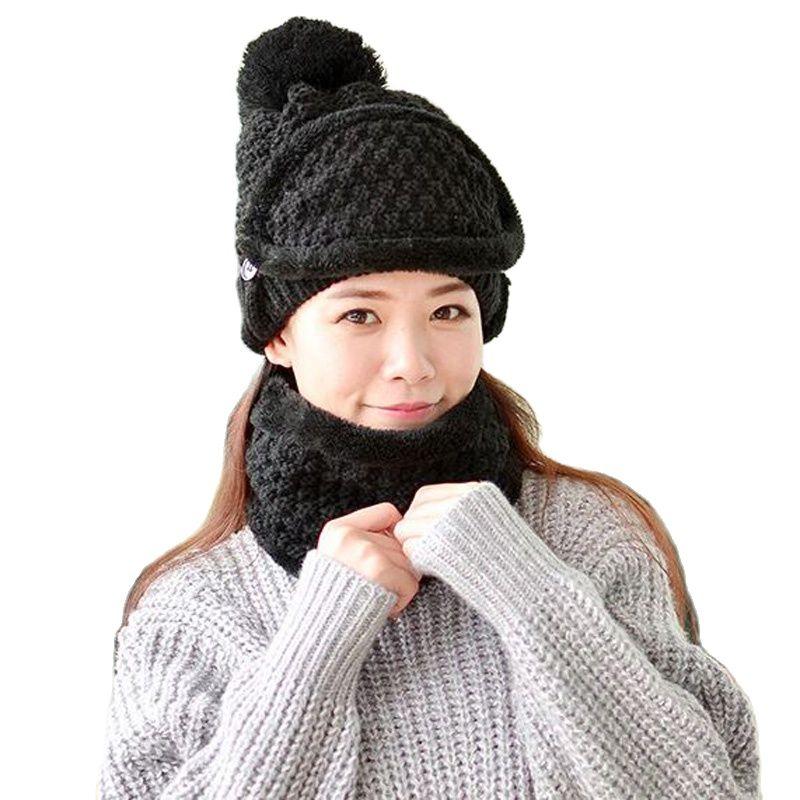 

Hats, Scarves & Gloves Sets XEONGKVI Korean Pure Color Knitted Cap Scarf Mask Set Winter Warm Cycling Three-Piece Suit Skullies Beanies Hats