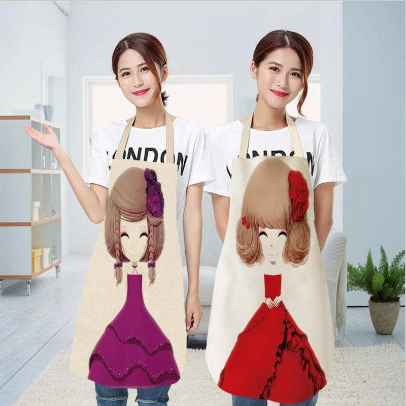 

Hanayuki Cotton Linen Lovely Girl Print Kitchen Aprons for Women Home Cooking Baking Waist Bib Pinafore Sleeveless Apron