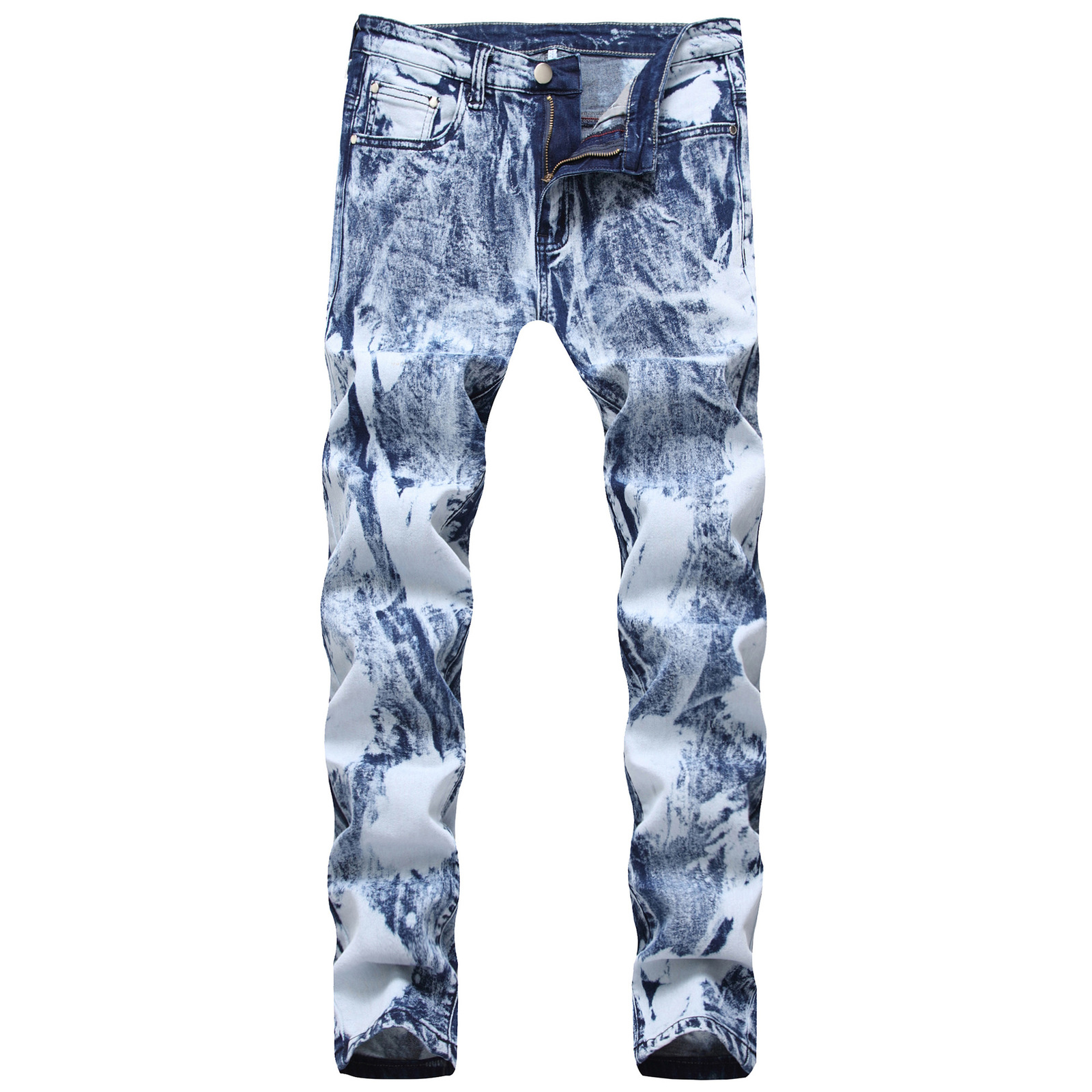 

2021 New Spring Summer American Trend Motorcycle Ripped Jeans Men's Male Stretch Patch Slim Pants Light-colored Trousers T8n3, Beige